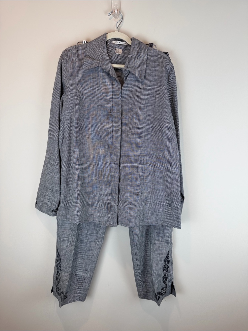 Vintage Peter Martin Linen Women's Gray Textured Jacket & Pants Set size 12